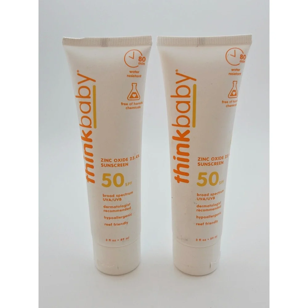 Thinkbaby SPF 50 Sunscreen 3oz Lot of 2 Zinc Oxide Water Resistant Reef Friendly